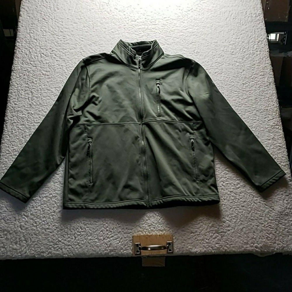SwissTech Jacket Mens XL Green Full Zip Softshell Fleece Lined Pockets Outdoor